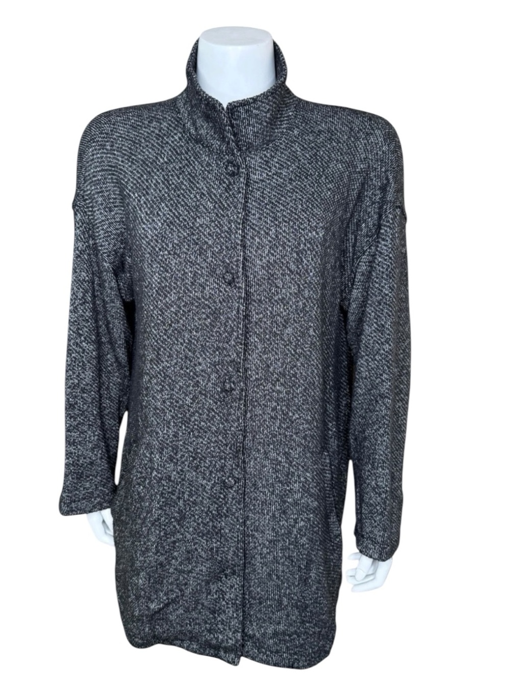 Eileen Fisher Stand Collar Jacket M Snap Button Organic Cotton Twisted Terry